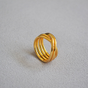 精致黄铜电镀真金多层线条缠绕打结摩登潮人戒指食指戒女 欧美时尚