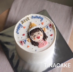 小红书韩国小清新手绘人物卡通低糖动物奶油纪念日生日蛋糕上海