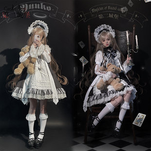 原创Lolita长袖 接袖 哥特黑白连衣裙子套装 圣学院魔术师 第二城堡