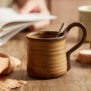 做旧手工家用马克杯宽口杯水杯 复古牛奶咖啡杯陶瓷创意个性 日式
