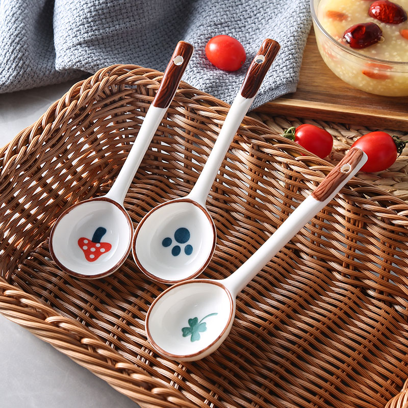 长柄陶瓷勺子手绘釉下彩网红汤勺卡通可爱甜品勺 五里铺严选日式