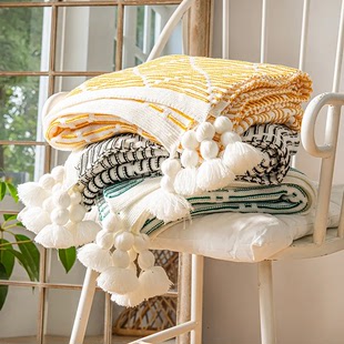 北欧ins复古双色毛线毯子针织毯床尾毯沙发毯搭巾空调毯婴儿毛毯