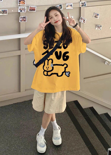 女夏学生宽松显瘦跑步休闲两件套 T恤运动套装 韩系可爱小个子短袖