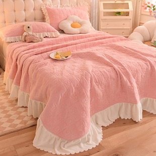 床盖单件床单加绒炕盖 床盖可铺可盖冬季 公主风双面牛奶绒夹棉四季