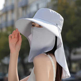 遮阳帽子大帽檐面罩一体护颈防紫外线户外太阳帽子 防晒帽女夏季