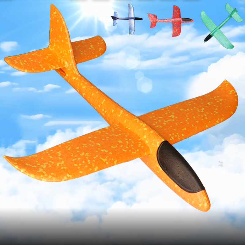 发光手抛飞机手掷迷彩38CM泡沫客机户外双孔滑翔机回旋儿童玩具