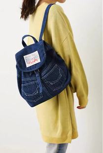 日本同款 荷包造型双肩包时尚 牛仔补丁裤 潮流背包休闲百搭 个性