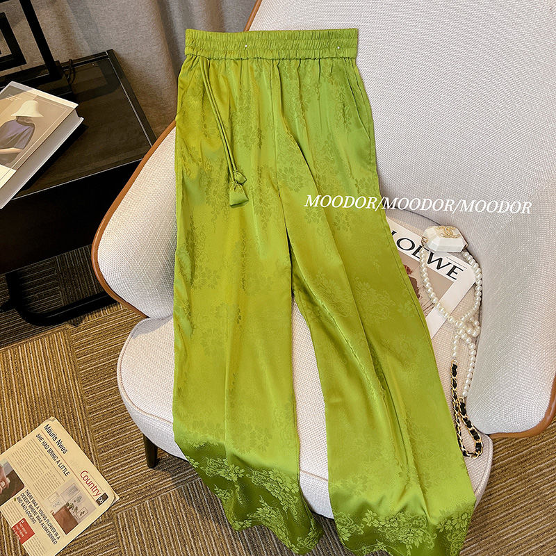 春夏季 新中式 薄款 国风绿色裤 设计感流苏福袋宽松阔腿裤 子女时尚