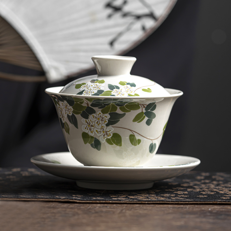 草木灰三才盖碗单个茶具家用功夫茶碗高档陶瓷家用复古家用敬茶碗