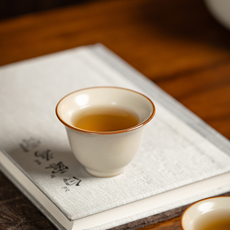 品茗杯复古 米黄汝窑茶杯品茗杯陶瓷小号单杯个人专用开片可养中式
