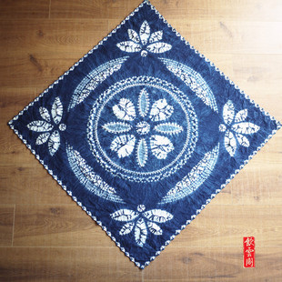云南扎染布白族手工植物蓝染方巾旅游纪念品小方桌布挂饰85×85cm