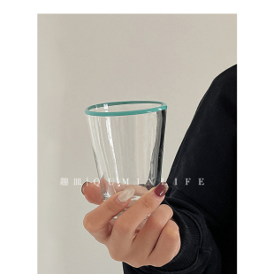 中古蓝线玻璃杯子线条围绕玻璃杯气泡水杯咖啡杯 寻觅鲸屿 趣皿