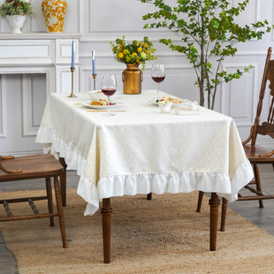 复古北欧白色长正方圆餐桌垫台布定制 PEONY法式 高端防水桌布MISS