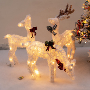 饰品植绒发光造型鹿三件套商场店铺橱窗小型场景摆件 定制圣诞节装