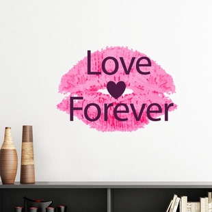 爱情人节粉色嘴唇墙贴壁纸房间贴花 永恒