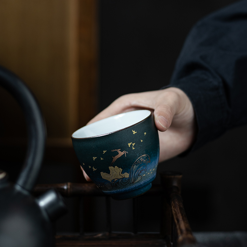 复古窑变手工主人杯单杯家用个人喝茶杯子茶盏 陶瓷星鹿品茗杯日式