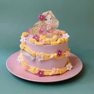 长发公主生日蛋糕迪斯尼童话女孩芒果橙子动物奶油蛋糕梦幻少女