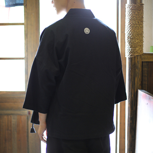 宽松外套羽织道袍日料店定制 kimono 日系复古和风和服男棉麻开衫