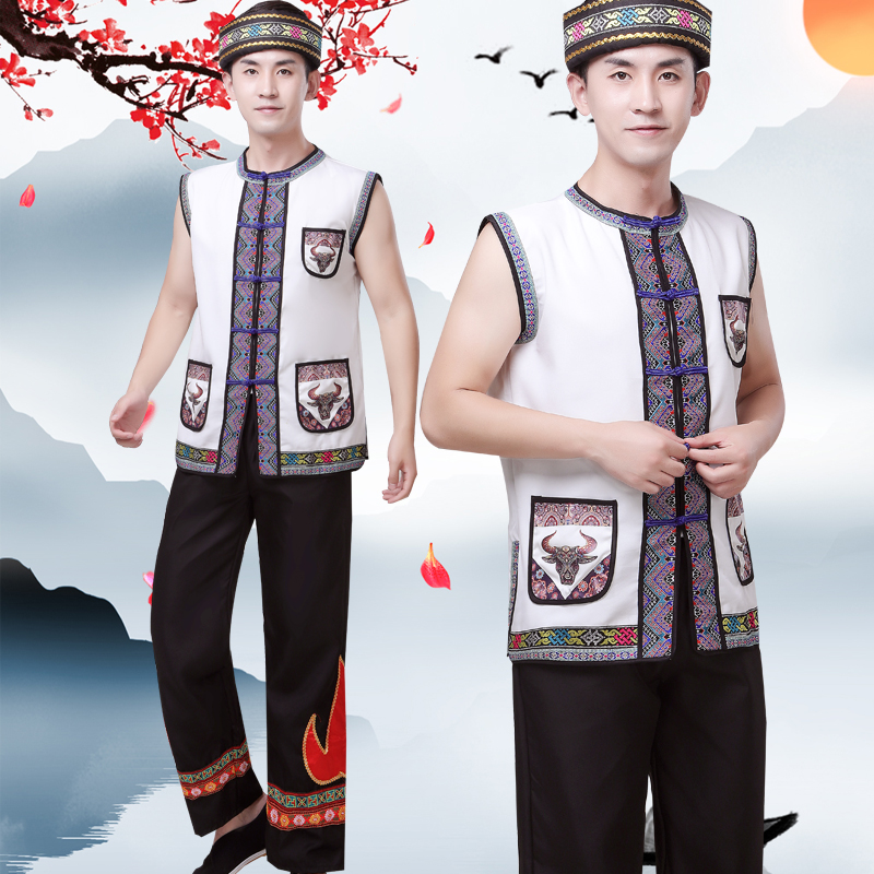 葫芦丝表演服夏 苗族壮族演出服传统云南少数民族彝族套装 成人男士