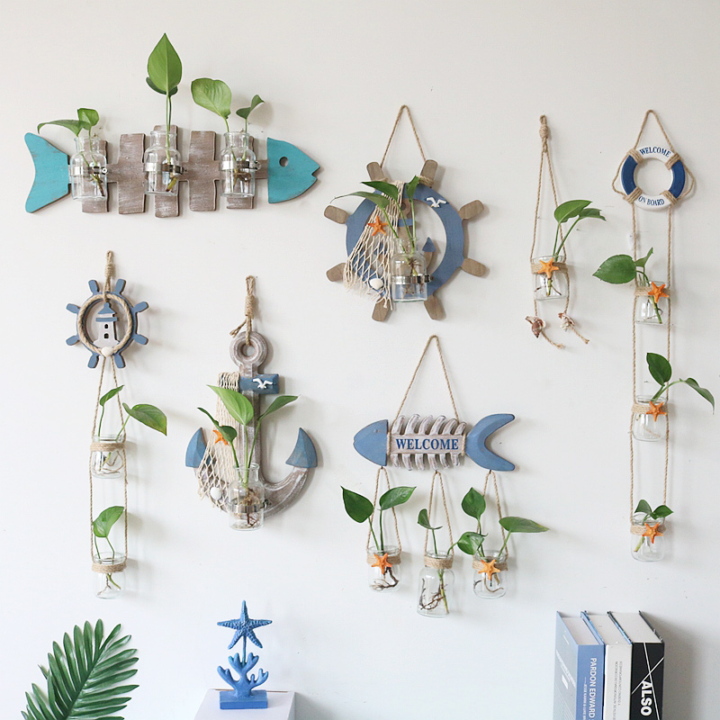 地中海壁挂水培绿萝植物玻璃花瓶ins风美式 创意装 饰吊瓶花器挂式