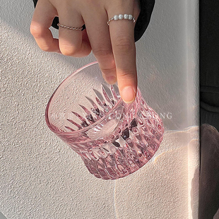 粉色刻花威士忌酒杯精致女家用小酒杯高级感水晶玻璃杯白酒洋酒杯