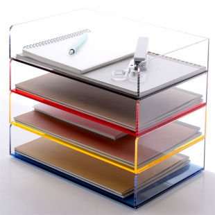 三锐A4亚克力透明彩色文件座文件盒学生可堆叠办公桌面收纳架书本阅读架文件架多层分类收纳框白色创意组合架
