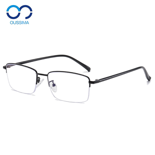 网上配眼镜可配近视眼睛 变色近视眼镜防蓝光钛合金半框款 商务男士