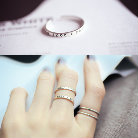 双层食指指环 S925纯银戒指女日韩国简约百搭希腊字母文字复古个性