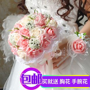 仿真新娘伴娘手捧花婚礼摄影道具玫瑰花红手捧花 韩版 结婚花束中式