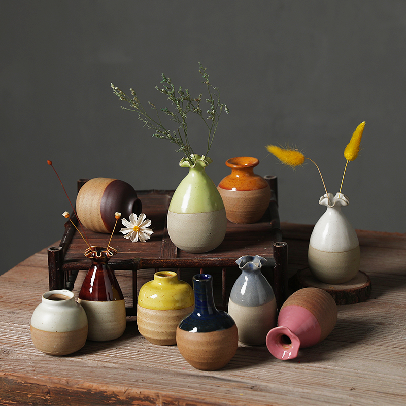 迷你水培插花花器 创意摆件客厅家居饰品中式 陶瓷小花瓶茶桌个性