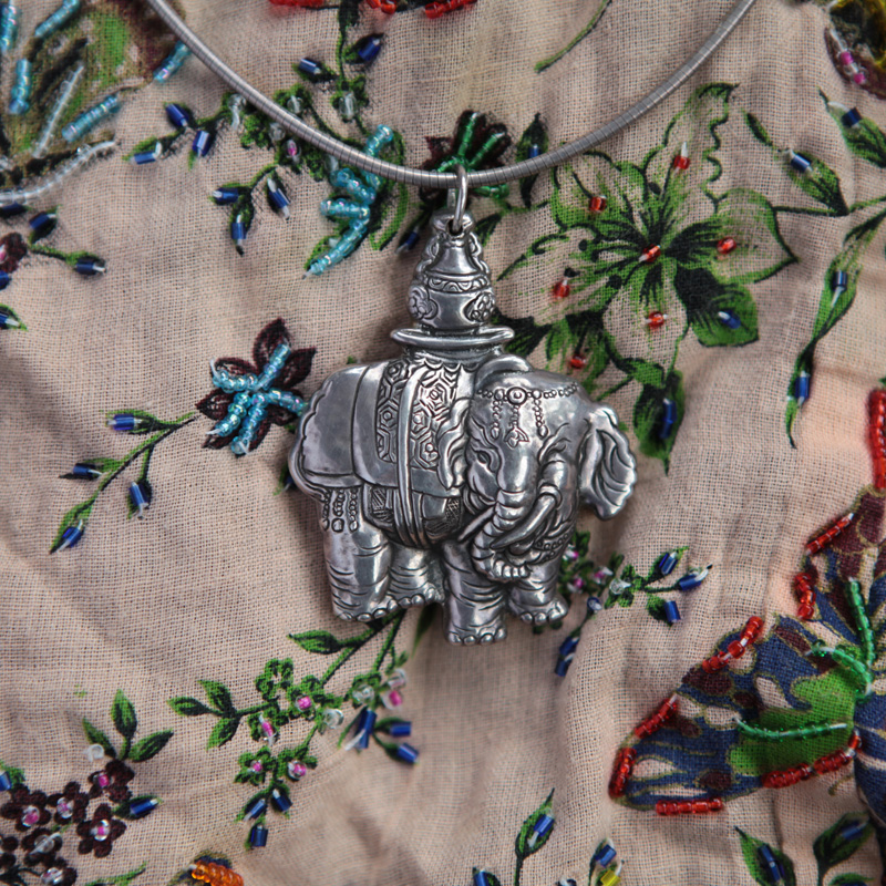 喜月手工纯银饰品原创设计定制99足银财神大象男女项吊坠民族风