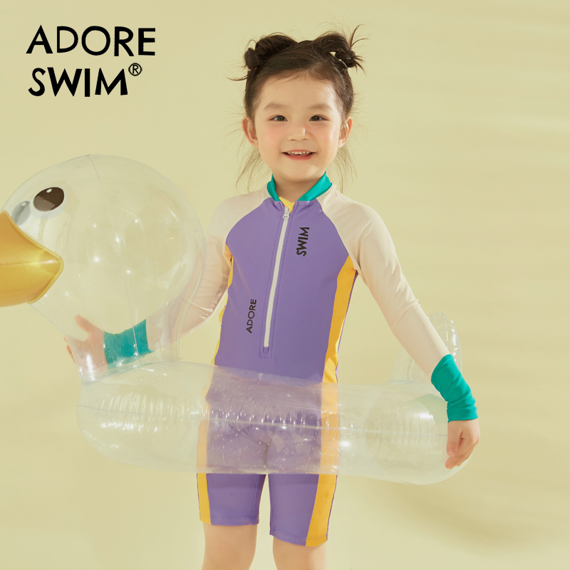 爱多尔女孩连体泳衣儿童2023年夏季 新款 宝宝专业游泳衣 中大童时尚