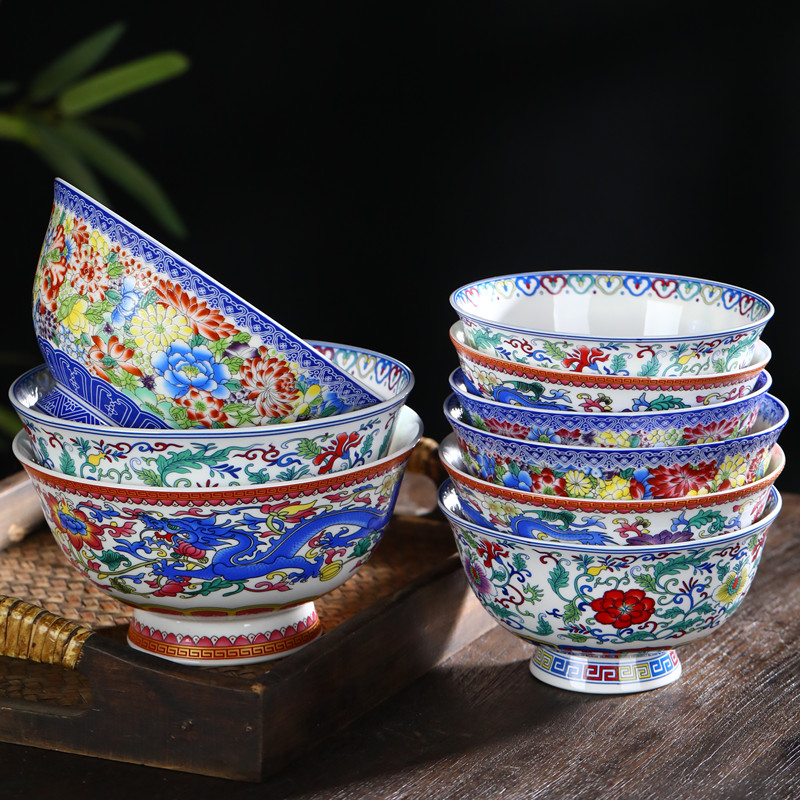 陶瓷饭碗个人专用珐琅彩花骨瓷吃饭寿碗 景德镇碗家用2024餐具中式