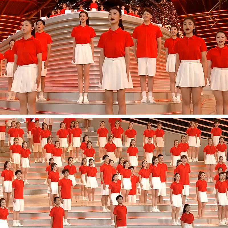 大合唱表演服中国红啦啦队演出服 服装 小学生初高中生运动会开幕式