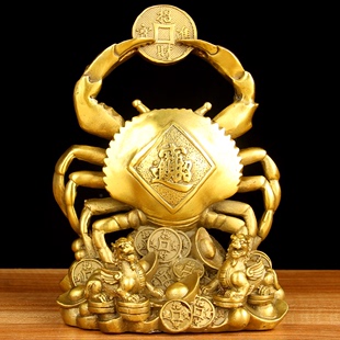 铜金钱螃蟹摆件 将军螃蟹家居装 饰工艺品 八方来财螃蟹