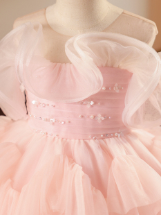 女童礼服公主裙粉色蓬蓬裙生日主持人走秀钢琴演出服洋气花童短裙