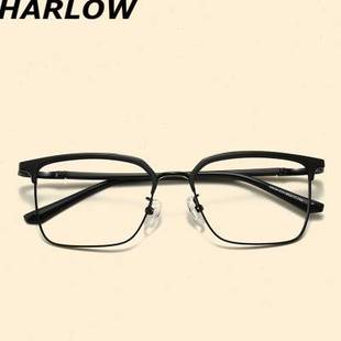 眼镜架 灰色透明眉毛架眼镜框可配镜片近视男女潮复古半框眼镜时尚
