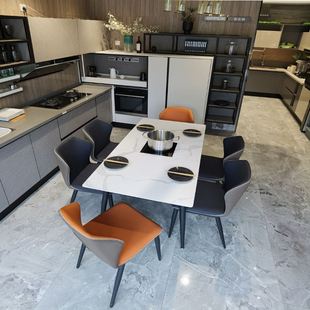 轻奢伸缩折叠餐桌北欧现代简约客厅家用小户型长方形岩板饭桌 意式