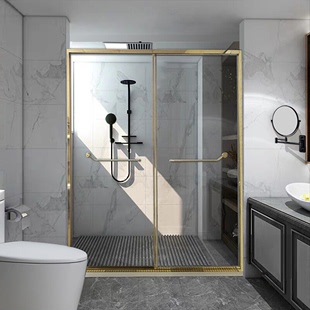 淋浴房卫生间干湿分离隔断浴室玻璃门简易一字型浴屏洗澡间冲凉房
