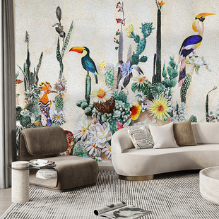 定制剪画 欧美热带风情植物壁画马赛克拼图客厅卧室背景墙沙发个性