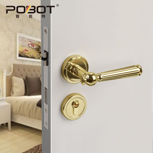 金色门锁室内分体房间门门把手磁吸静音门锁 普佰特卧室房门锁美式