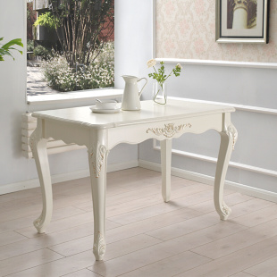 轻奢白色饭桌 雕花餐厅家用餐桌法式 简约小户型长方形饭桌现代欧式