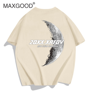 MAXGOOD美式 夏季 t恤男2024新款 宽松潮牌印花百搭上衣 纯棉短袖
