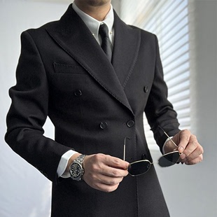 一條先生绅装 双排扣条纹西服套装 商务休闲高级礼服男 那不勒斯修身