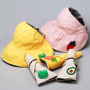 空顶帽女儿童渔夫帽双面遮阳帽沙滩帽防晒亲子帽大檐度假旅游大童
