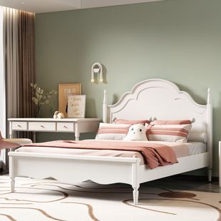 单人床简约1.2m床 全实木儿童床公主床女孩房1.35米床白色现代美式