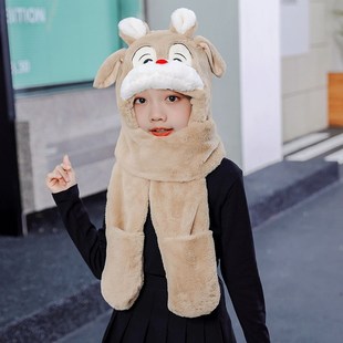 推荐 日本新款 可爱儿童卡通气囊耳朵儿童帽子围巾手套一体保暖 冬季