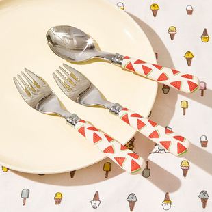 金石勺子304不锈钢可爱创意甜品勺家用汤勺吃饭儿童勺高颜值叉子