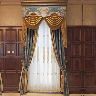 新款 客厅美式 奢华别墅纱 复古雪尼尔提花客厅卧室遮光定制窗帘欧式