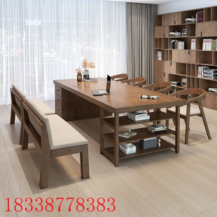 北欧客厅实木大书桌书柜一体学习桌带抽屉家用长条桌办公桌多 新款